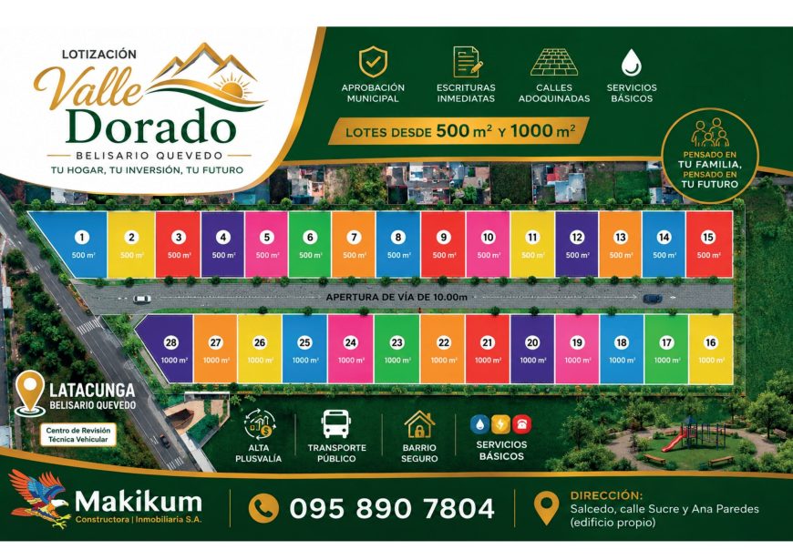 Plano de lotes de la Lotización Valle Dorado